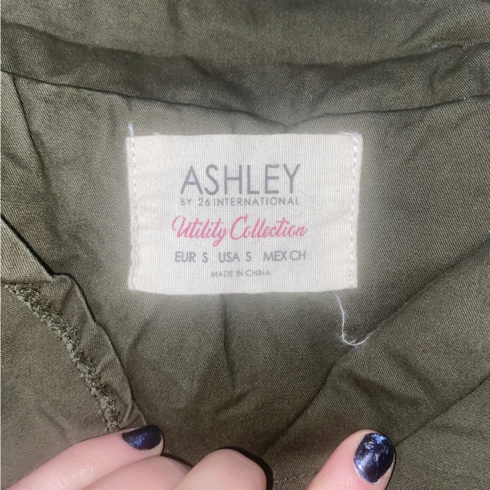 Ashley Brand Small Cargo Olive Green 100% Cotton Full Zip Hooded Utility Jacket - Picture 10 of 11